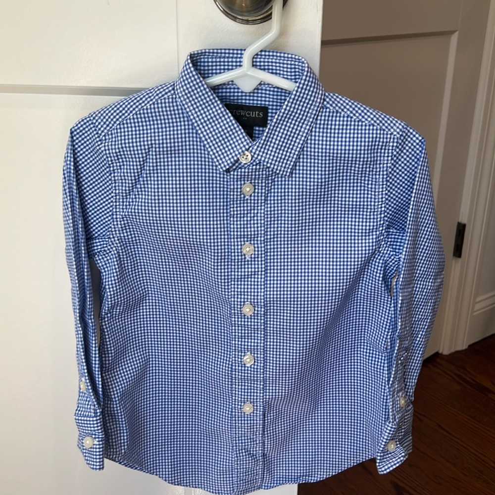 Crewcuts by J Crew - boys blue and white check button down size 2